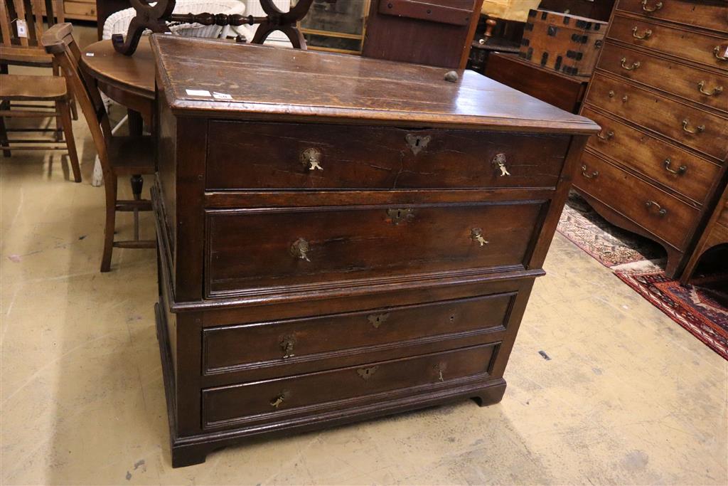 A 17th century oak four drawer chest, width 100cm, depth 58cm, height 92cm